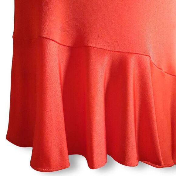 BCBG Max Azria Asymmetrical Bodycon Cutout Dress Red-Orange Shimmer Size XXS - Picture 9 of 16